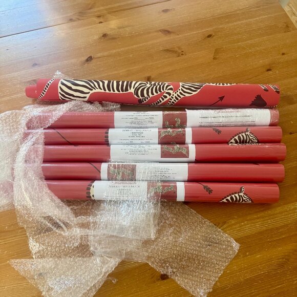 Scalamandré ZEBRAS - WALLPAPER - TRIMMED MASAI RED 5 + rolls - Picture 1 of 6